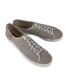 Keds Womens Canvas Lace-Up Sneakers Beige & White Casual Shoes Rubber Soles SZ 8